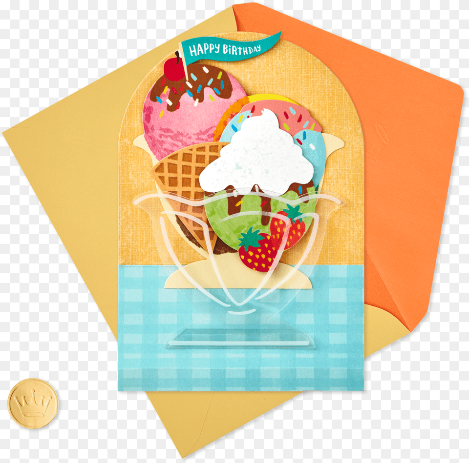Ice Cream Sundae Pop Up Birthday Card Clipart Gelato, Dessert, Food, Ice Cream, Advertisement Png Image