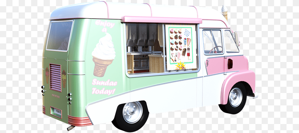 Ice Cream Truck Snack Food Cold Sweet Treat Ice Cream Van, Transportation, Vehicle, Ice Cream, Dessert Free Png