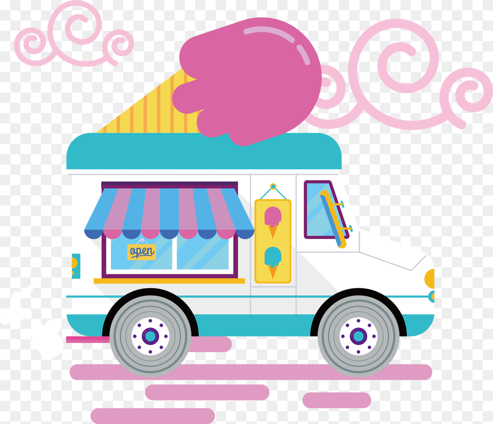 Ice Cream Van Car Big Gay Driving Clipart Ice Cream Truck, Transportation, Vehicle, Caravan, Moving Van Free Transparent Png