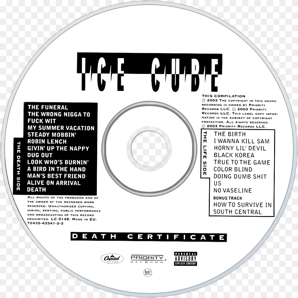 Ice Cube Death Certificate Cd Disc Image Ice Cube Death Certificate Cd, Disk, Dvd Free Png