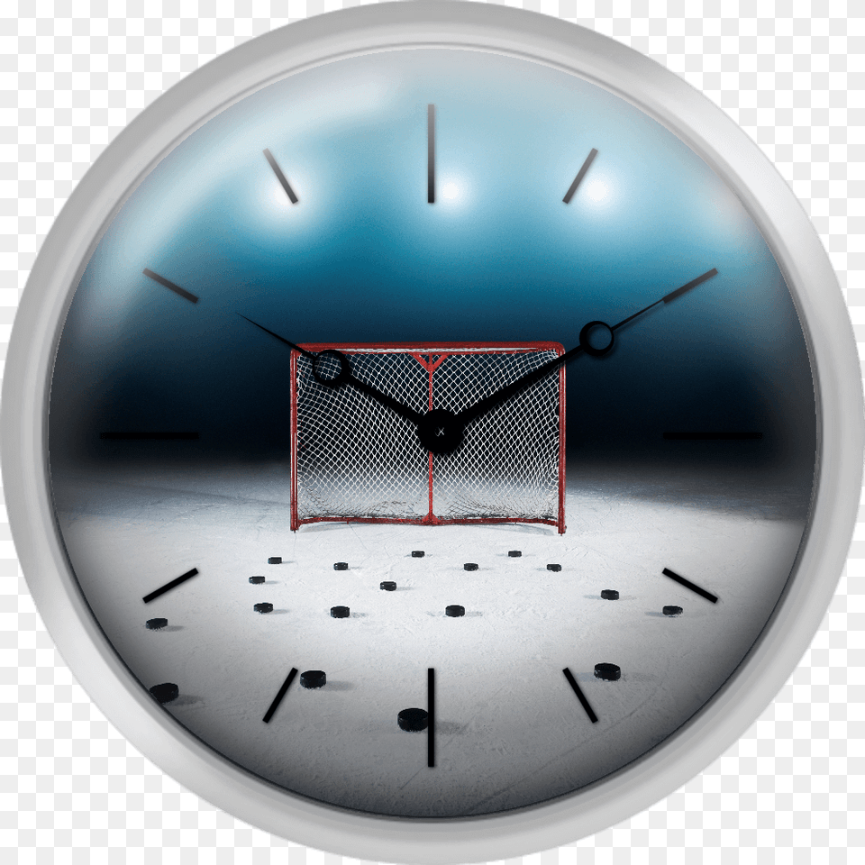Ice Hockey Goal Surrounded By Pucks Circle, Analog Clock, Clock Free Transparent Png