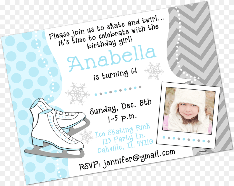 Ice Skating Digital Birthday Invitation Figure Skate, Clothing, Footwear, Shoe, Baby Free Png