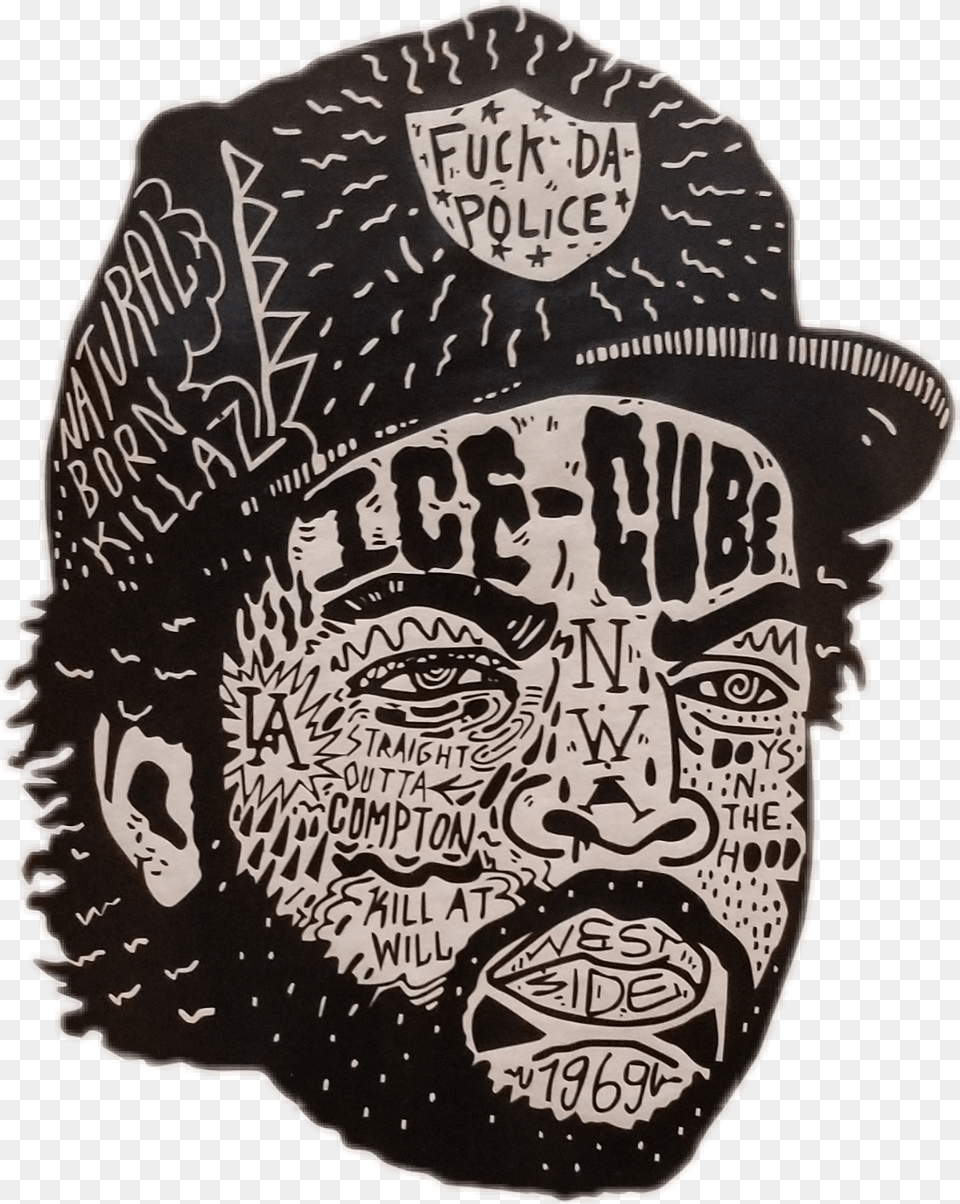 Icecube Rapper Rap Fuckthepolice Hiphop Hip Hop Art Black And White, Baseball Cap, Cap, Clothing, Hat Free Transparent Png