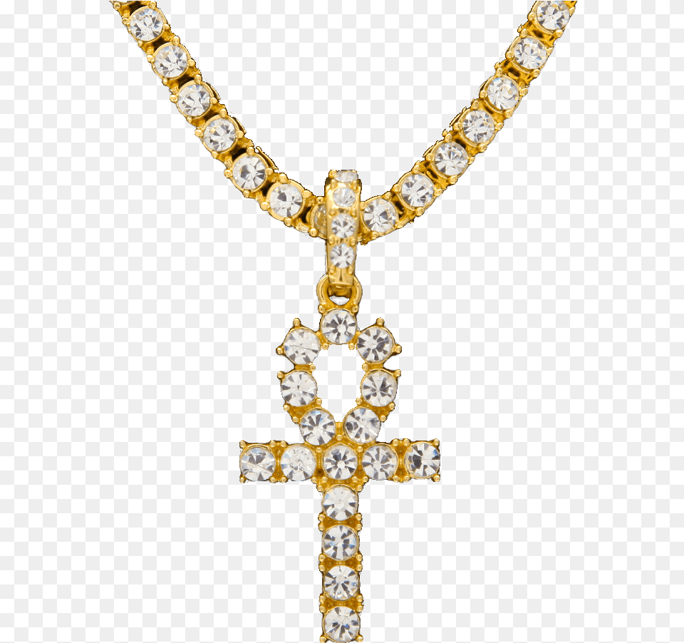 Iced Dart Pendant Gold Cross Chain, Accessories, Diamond, Gemstone, Jewelry Png Image