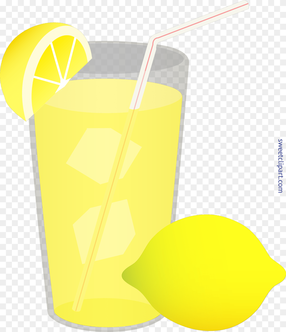 Iced Lemonade Glass Straw Lemon Wedge Clip Art Cup Of Lemonade Clipart, Beverage, Citrus Fruit, Food, Fruit Png
