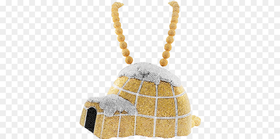 Iced Out Gold Igloo Chain Iced Out Igloo Pendant, Accessories, Jewelry, Necklace, Bag Free Png