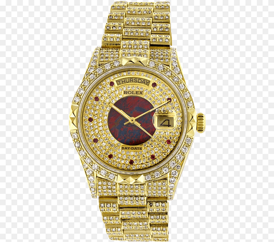 Iced Out Gold Rolex Gold Cartoon Watch, Arm, Body Part, Person, Wristwatch Free Png