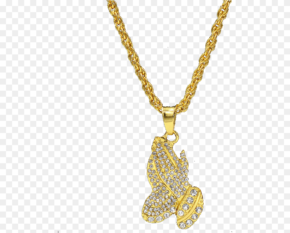 Iced Praying Hands Amp Rope Chain Necklace, Accessories, Diamond, Gemstone, Jewelry Png Image