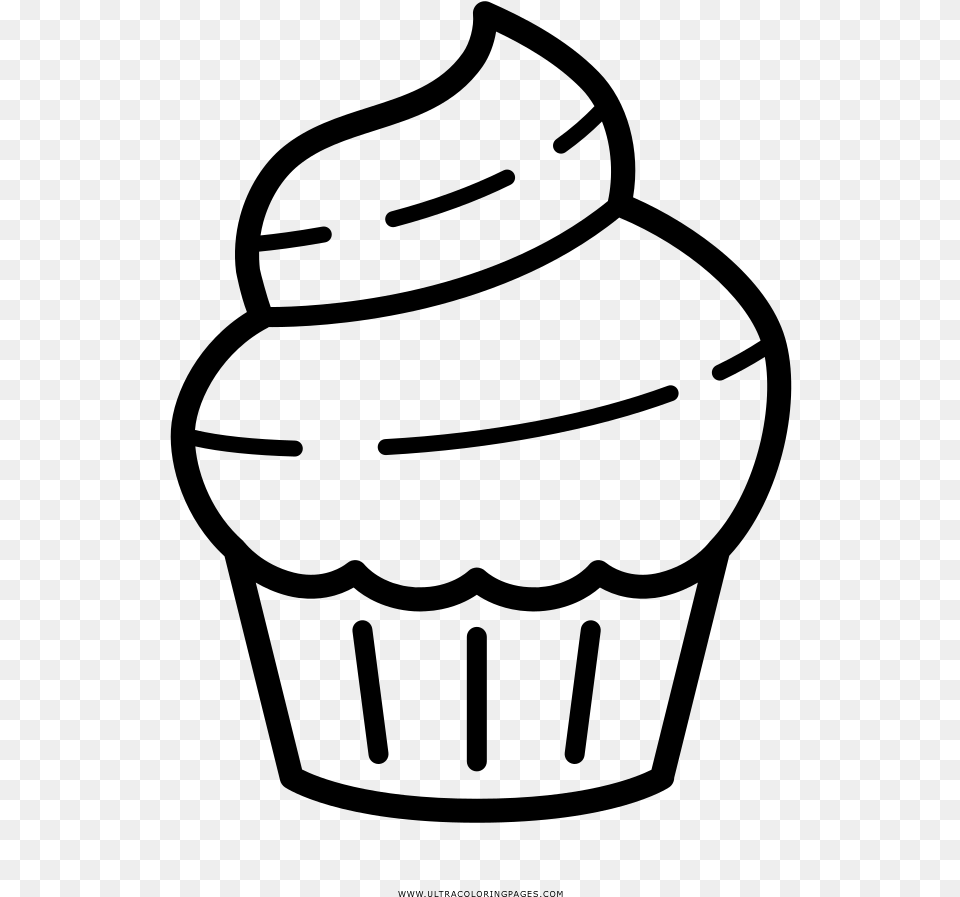 Icing Cupcake Coloring Page, Gray Png Image