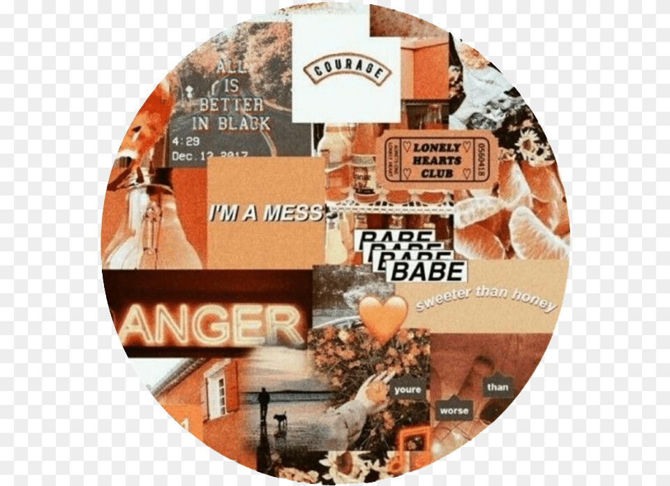 Icon Aesthetic Overlay Edit Overlays Sticker By Aesthetic Orange Wallpaper Collage, Art, Disk, Dvd, Person Png Image