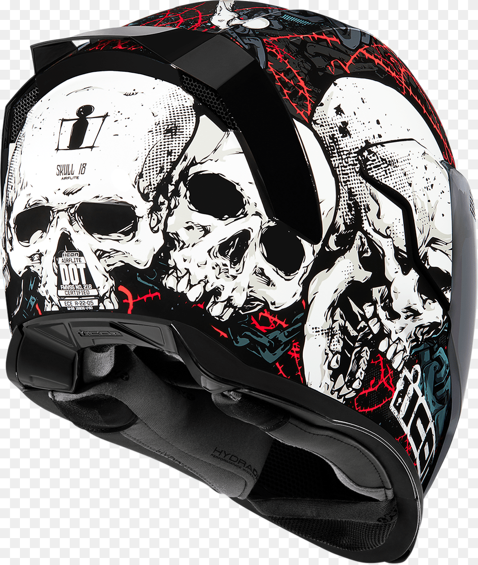 Icon Airflite Black Skull Unisex Fullface Motorcycle, Clothing, Crash Helmet, Helmet, Hardhat Png