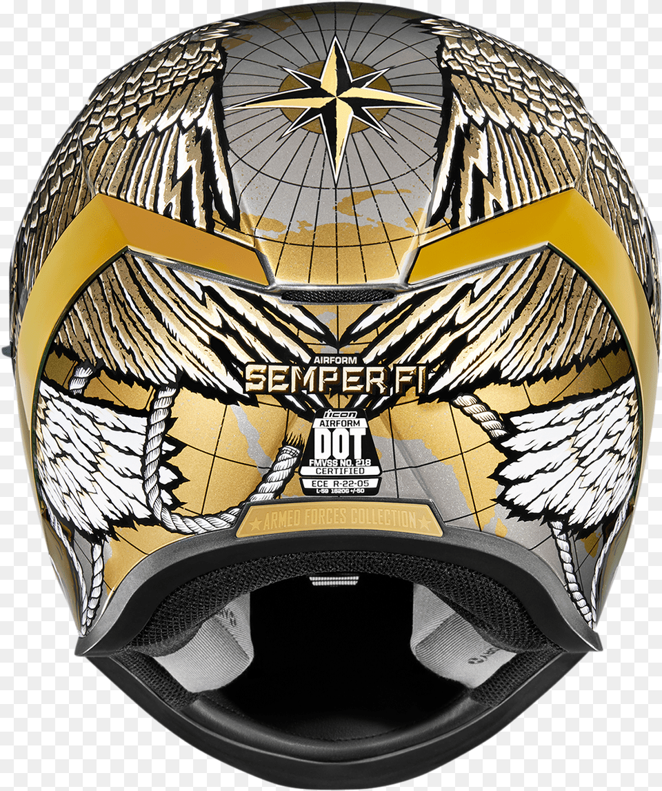 Icon Airform Helmet Semper Fi Gold Icon Semper Fi Helmet, Crash Helmet, Ball, Football, Soccer Png