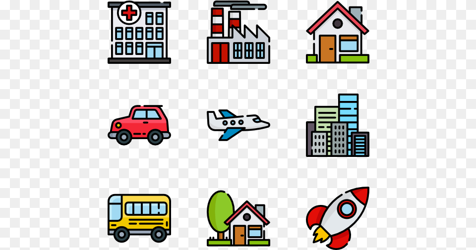 Icon Set Transport Cartoon, Neighborhood, Qr Code, Bus, Transportation Free Png