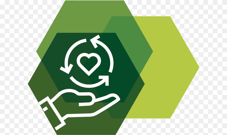Icon Showing A Symbol Of A Hand Hold A Heart Emblem, Green, Recycling Symbol Free Transparent Png