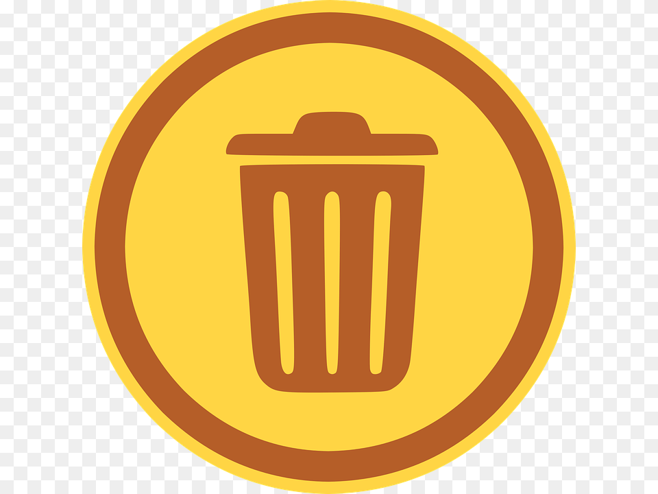 Icon Trash Garbage Bin Can Waste Rubbish Sign Trash Can Icon, Gold, Tin, Disk Png Image