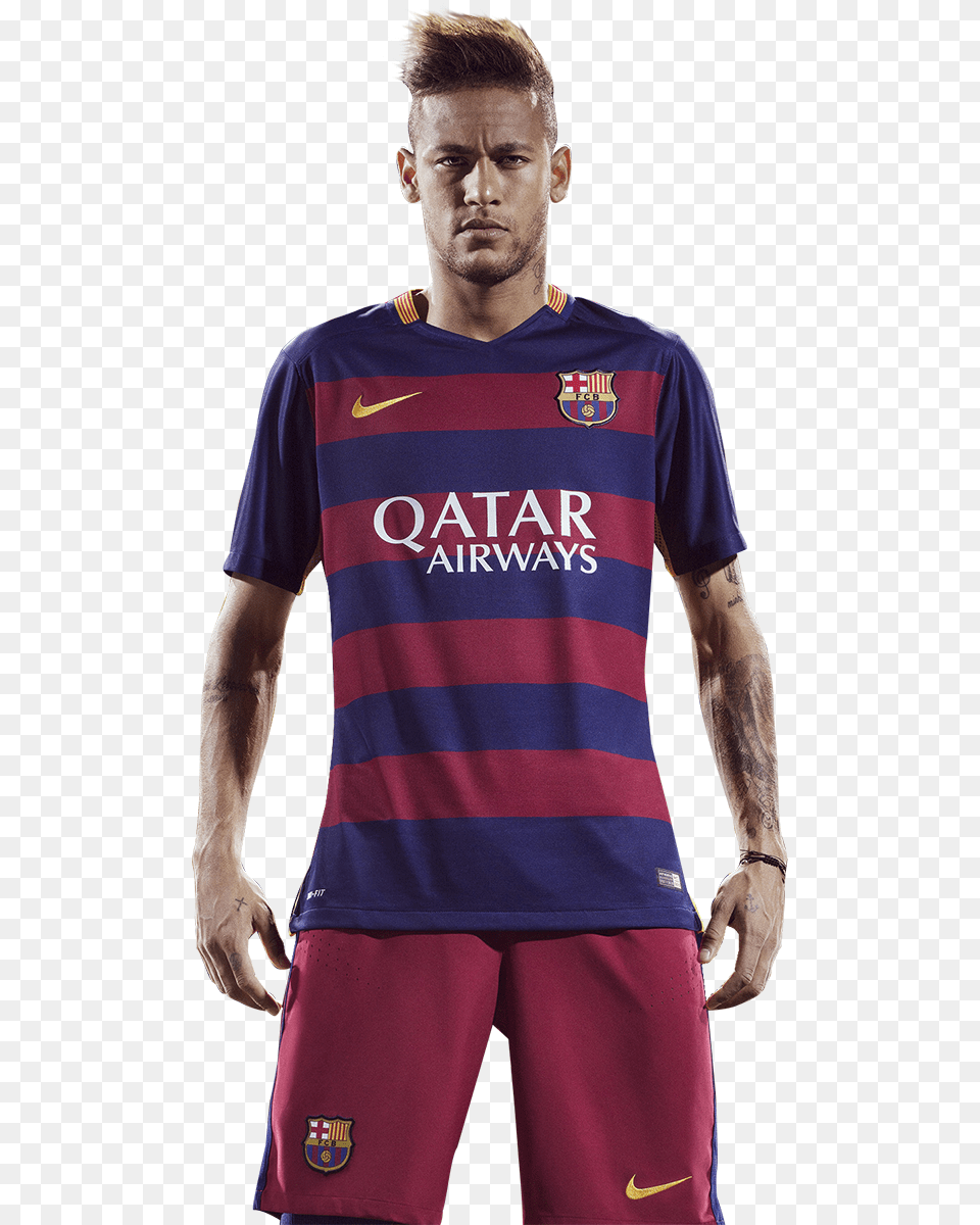 Icons Neymar Autographed Jersey Jr Qatar Airways Nike, T-shirt, Clothing, Shirt, Person Png Image