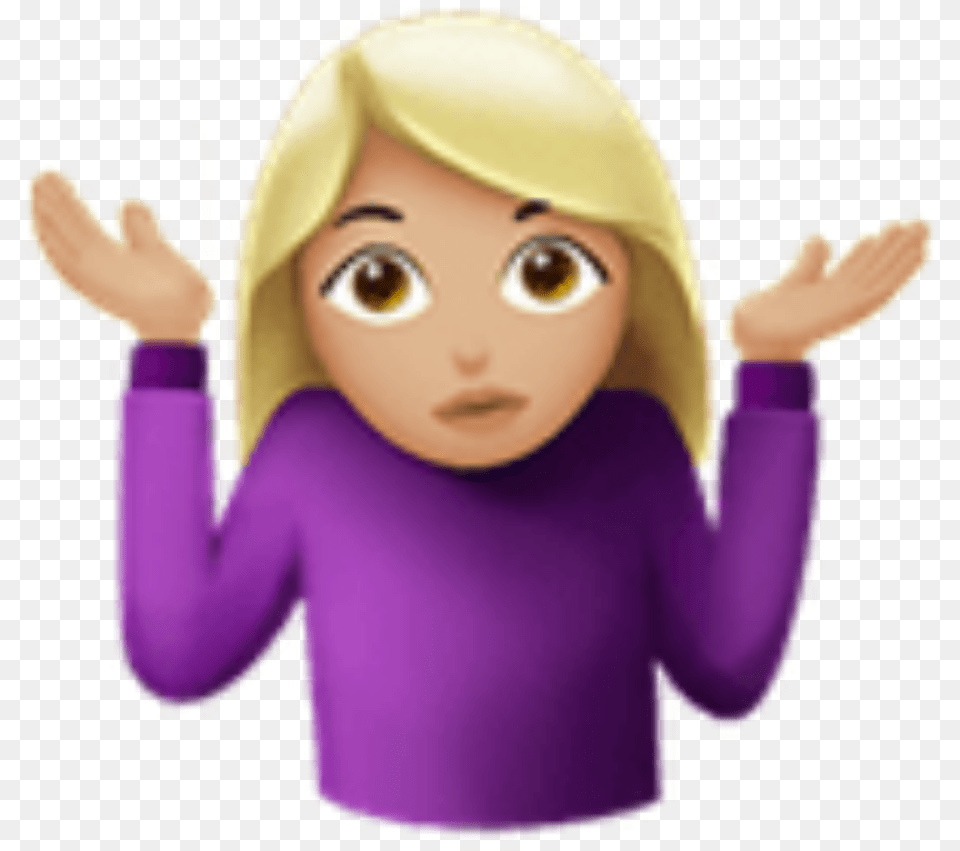 Idk Idc Emoji Wtf Girl Iphone Imoji Transparent Shoulder Shrug Emoji, Doll, Toy, Baby, Person Free Png