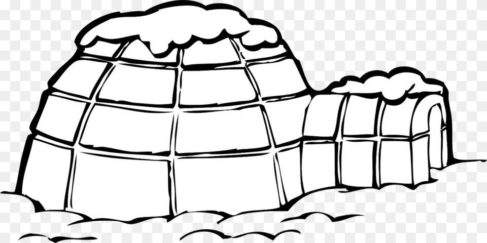 Igloo Clip Art Black And White Line Coloring Book Colouring, Nature, Outdoors, Snow, Animal Free Png Download