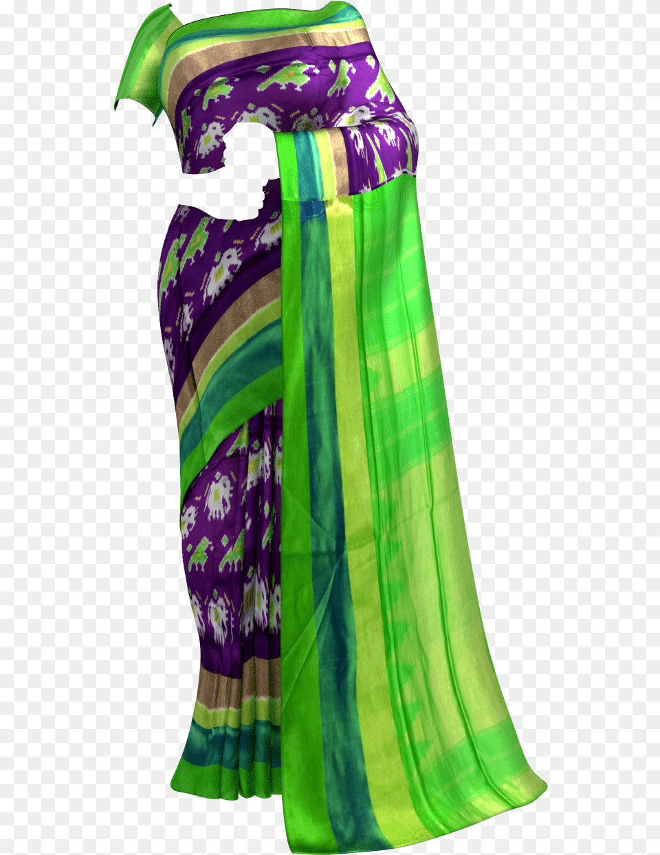 Ikat Brinjal Color Body With Elephant And Sparrow Design, Adult, Female, Person, Silk Free Transparent Png