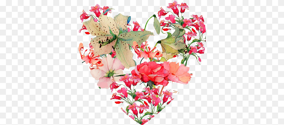 Illustrated Heart Of Flowers Hearts Image, Plant, Flower, Flower Arrangement, Flower Bouquet Png