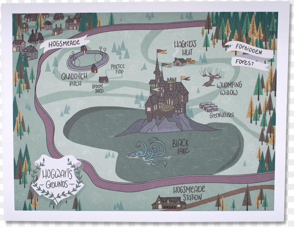 Illustrated Map Of Hogwarts Grounds Poster Png Image