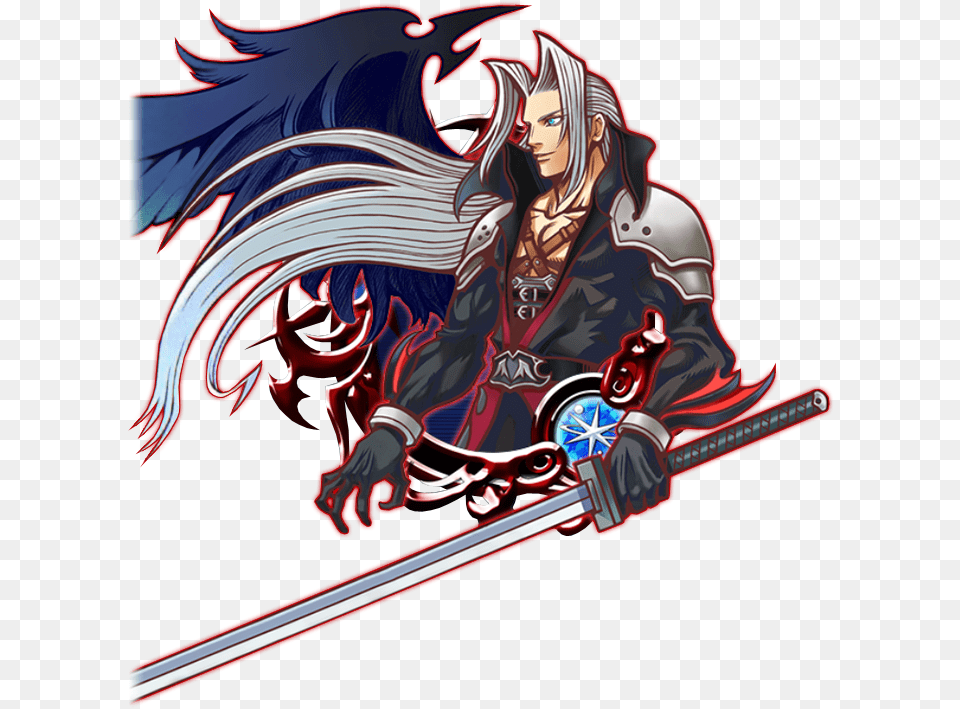 Illustrated Sephiroth Kingdom Hearts Unchained X Illustrated Sephiroth, Weapon, Sword, Adult, Person Png Image