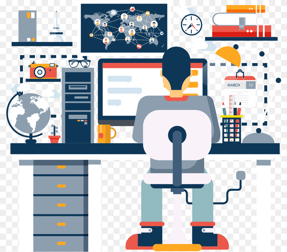 Illustration, Lab, Desk, Furniture, Person Free Transparent Png