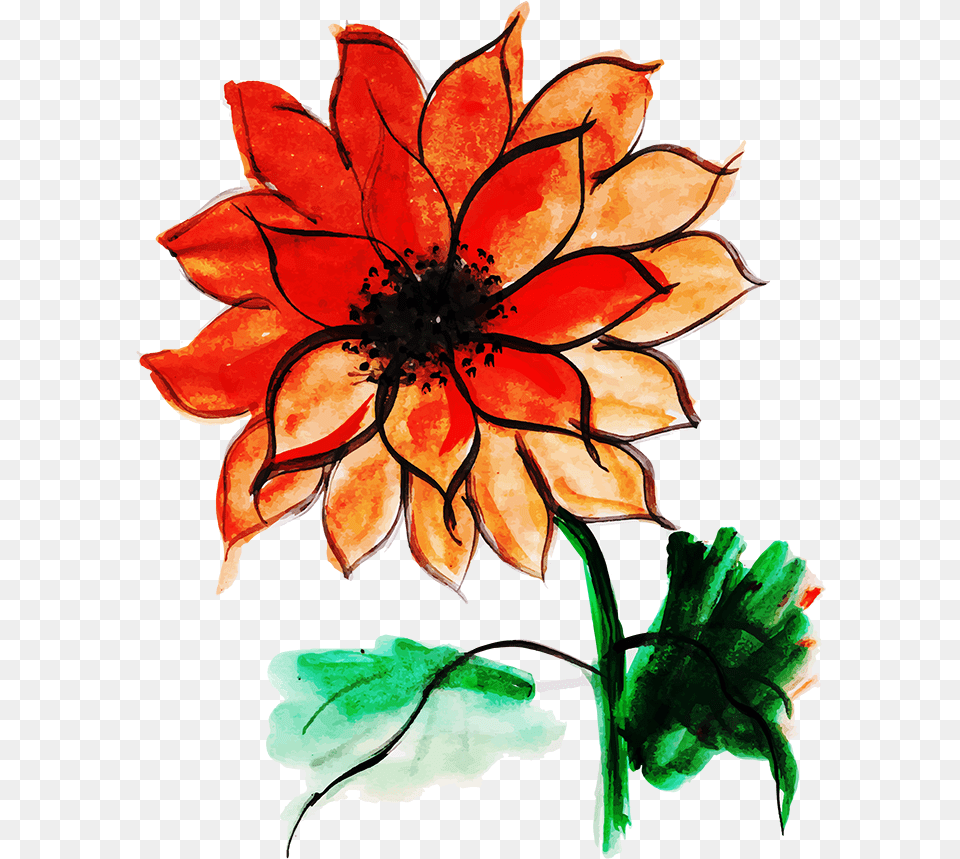 Illustration, Dahlia, Flower, Plant, Art Png