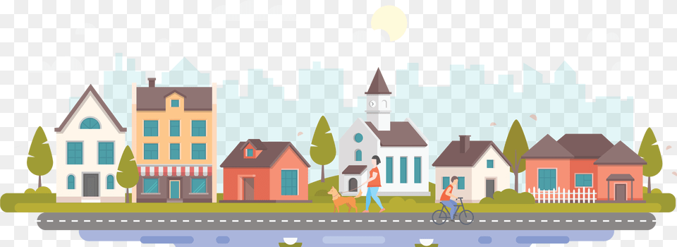 Illustration, Neighborhood, Person, City, Vehicle Png Image