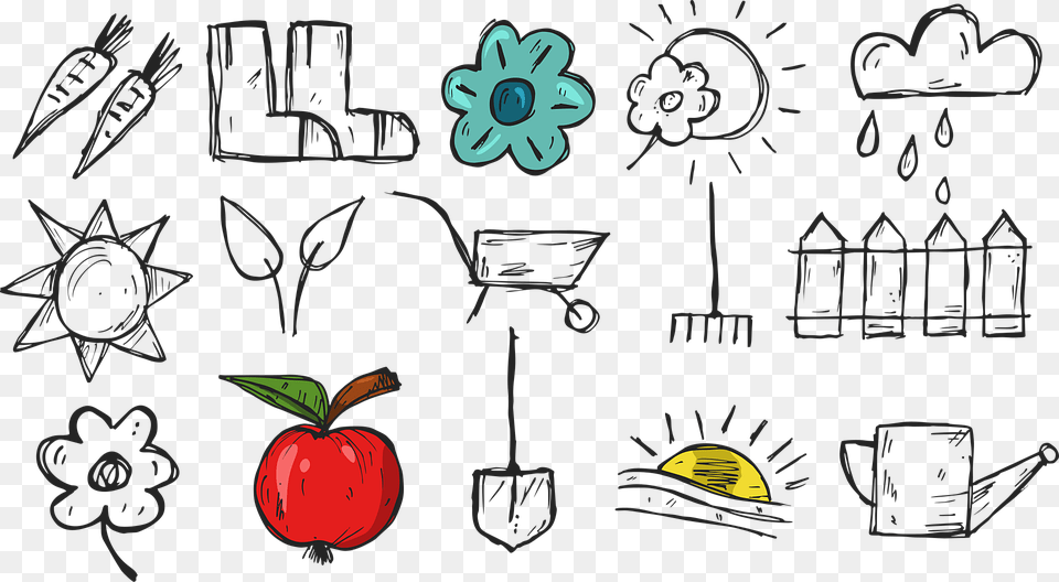 Illustration Farm Apple Gumky Cloud Sun Fence, Food, Fruit, Plant, Produce Free Png