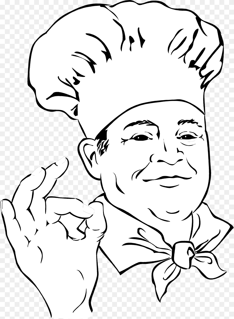 Illustration Of A Chef Making An Ok Hand Gesture Black And White Ok Hand Sign, Art, Baby, Person, Drawing Free Png