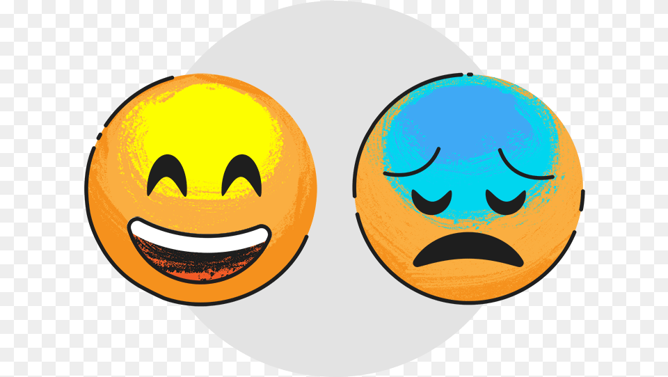 Illustration Of A Happy And Sad Emoji Smiley, Face, Head, Person, Logo Png Image