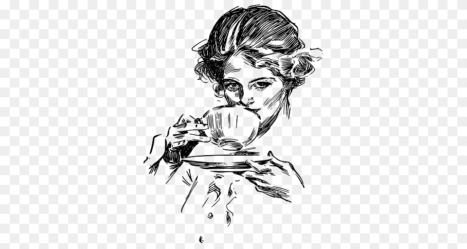 Illustration Of A Lady Drinking A Cup Of Coffee, Art, Person, Drawing, Face Free Png