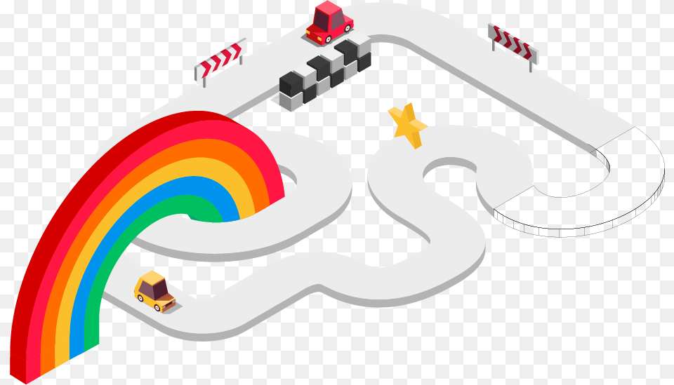 Illustration Of A Racetrack And Rainbow Graphic Design, Art, Graphics, Machine, Wheel Png Image