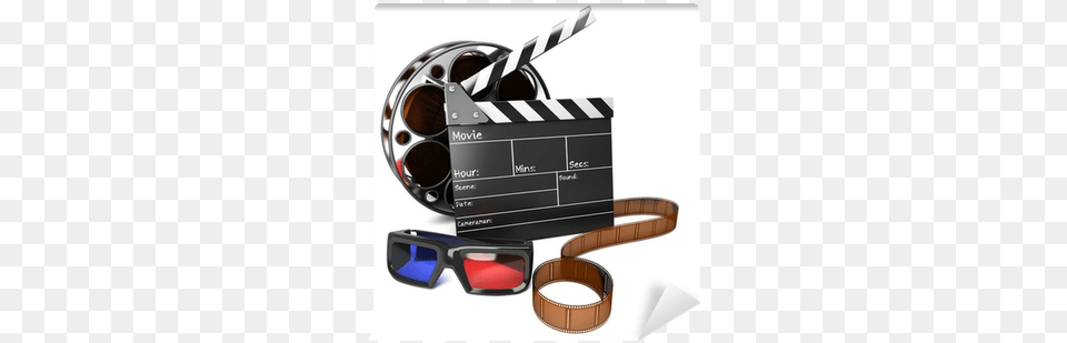 Illustration Of Clap Board With Film Reel And 3d Movie Film, Clapperboard, Accessories Free Png Download