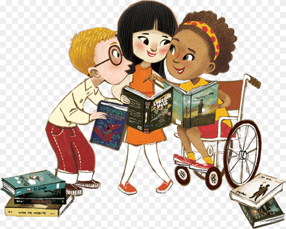 Illustration Of Diverse Children Sharing Books And, Book, Comics, Publication, Furniture Png Image