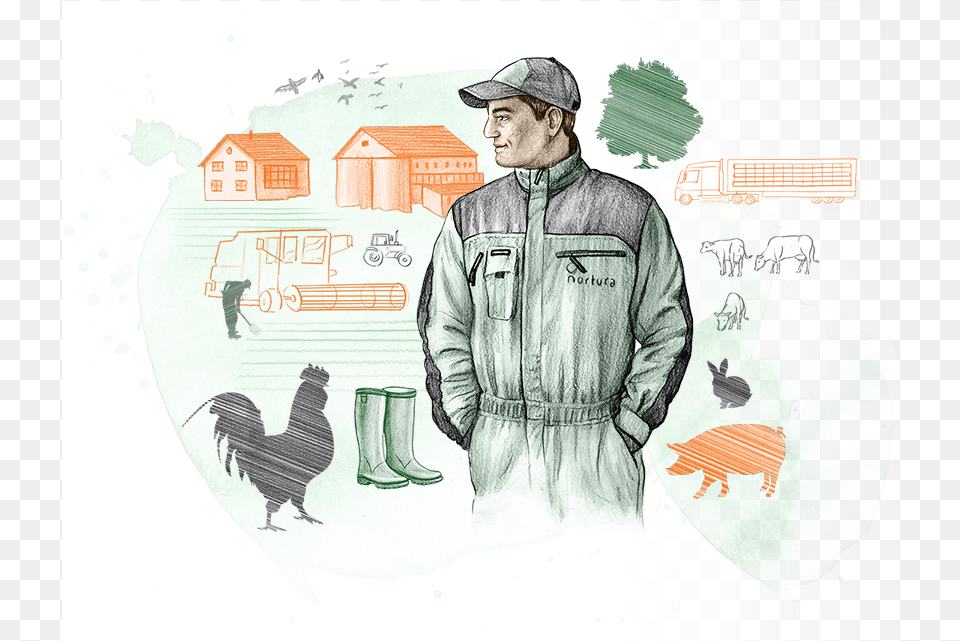 Illustration Of Farmer And Animals Farmer, Adult, Man, Person, Male Png