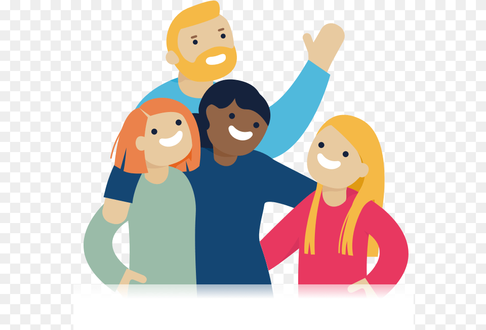 Illustration Of Four People Hugging And Smiling Transparent Background People Clipart, Portrait, Face, Photography, Head Png Image