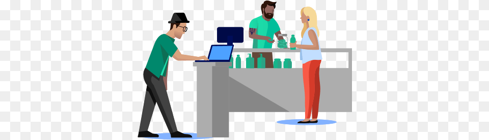 Illustration Of Marijuana Dispensary Retailer Using Leaflink, Adult, Table, Person, Man Free Png