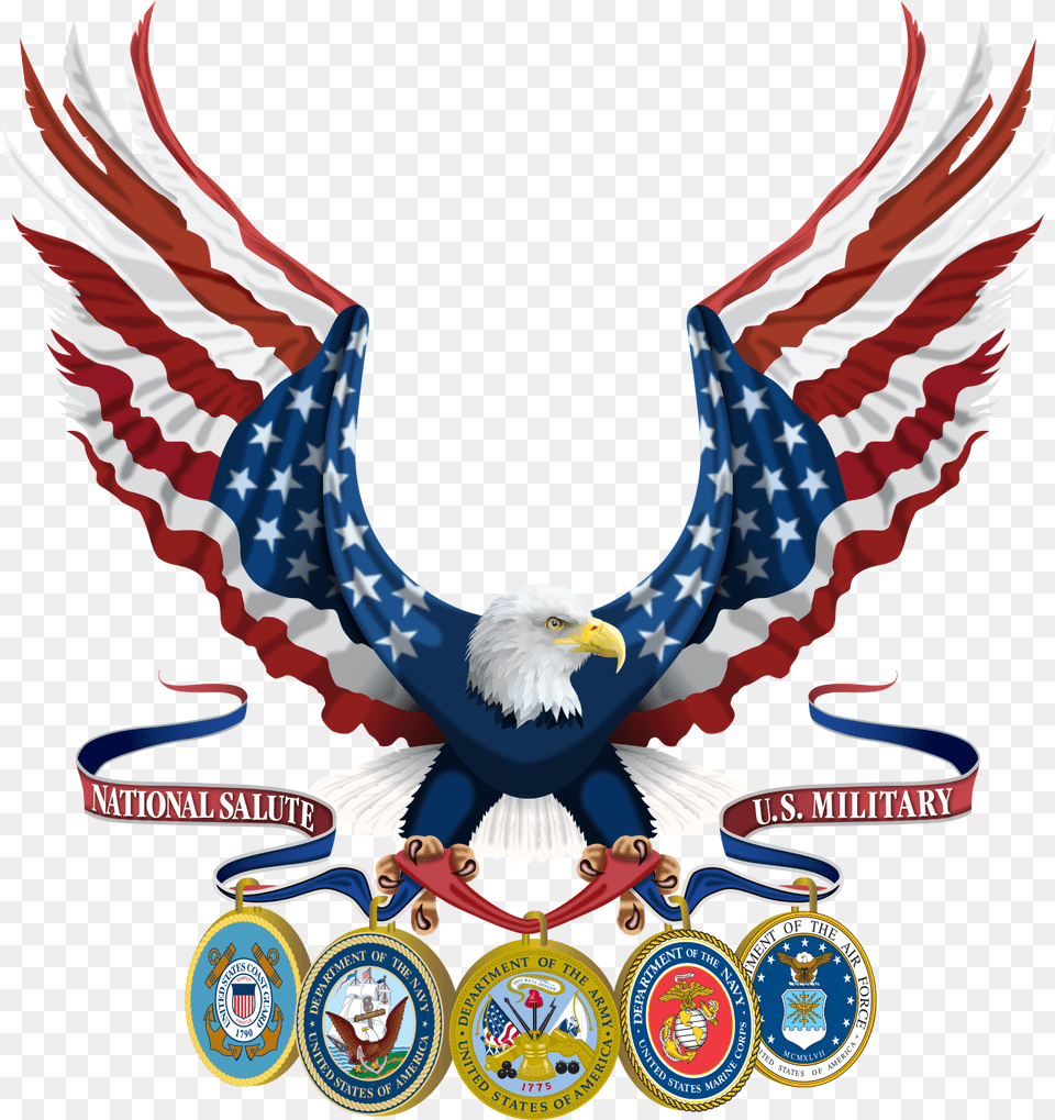Illustration Of National Salute Military Eagle Symbol, Emblem, Animal, Bird, Badge Png