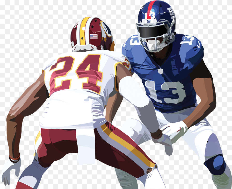 Illustration Of Nfl Players Odell Beckham Jr Odell Vs Josh Norman, Sport, Playing American Football, Person, Helmet Png