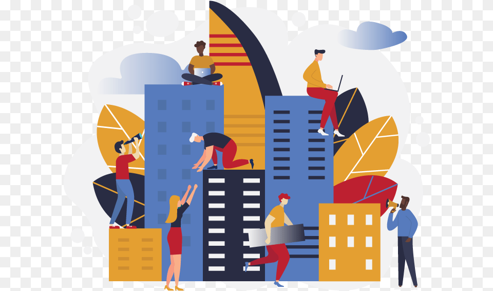 Illustration Of People Sitting On Office Building And Illustration, Urban, Metropolis, City, Art Free Png