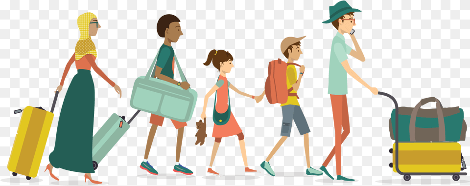 Illustration Of People Walking With Travel Bags People Travel Cartoon, Shopping, Person, Woman, Adult Free Png
