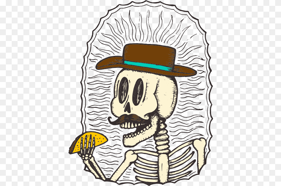 Illustration Of Skeleton With Taco Taco Skeleton, Clothing, Hat, Baby, Person Png