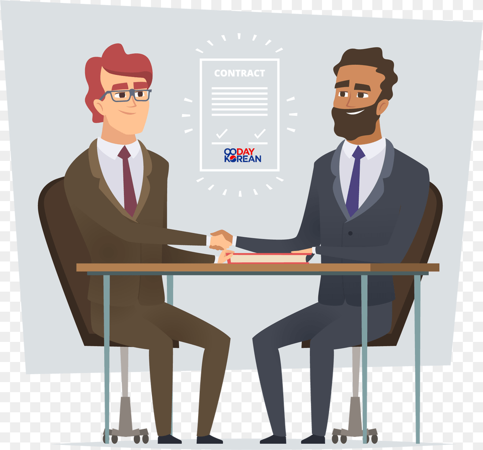 Illustration Of Two Businessmen Having Signed A Contract Comerciantes Animados, Conversation, Interview, Person, Man Free Png