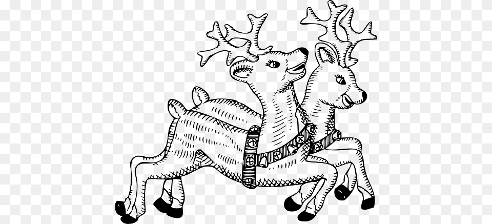 Illustration Of Two Young Running Reindeer, Art, Drawing, Animal, Mammal Png Image