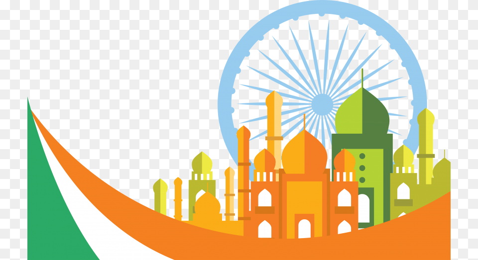 Illustration Of Wavy Indian Flag With Taj Mahal Flag 26 January, Machine, Wheel, Art, Graphics Png