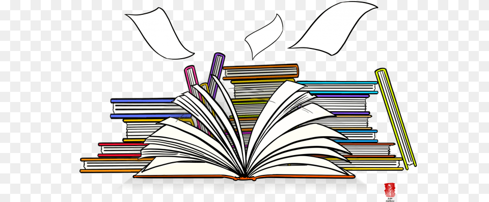 Illustration Shows Many Books Stacked Behind An Opened Book, Art, Graphics, Publication, Page Png Image