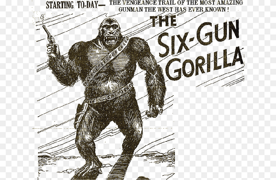 Illustration Six Gun Gorilla Book, Adult, Advertisement, Male, Man Png Image