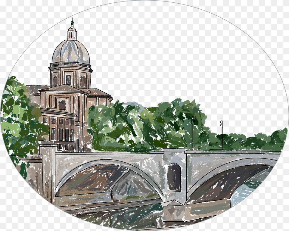 Illustration Toscana Arch Bridge, Architecture, Building, Clock Tower, Tower Png Image